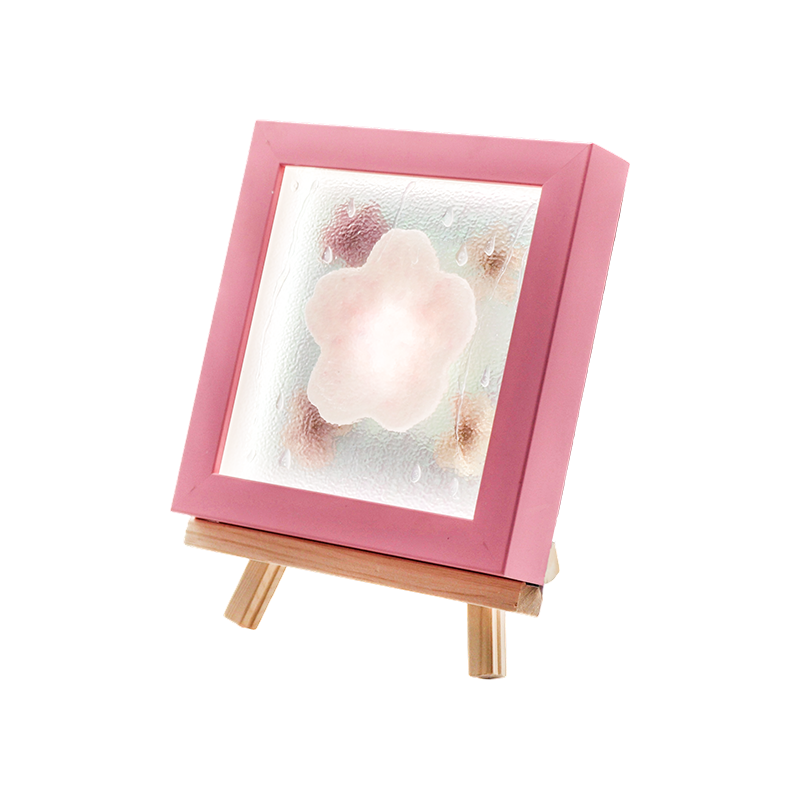 Lampe d'art en fleurs de cerisier avec cadre en bois jaune-Yozakura Rain