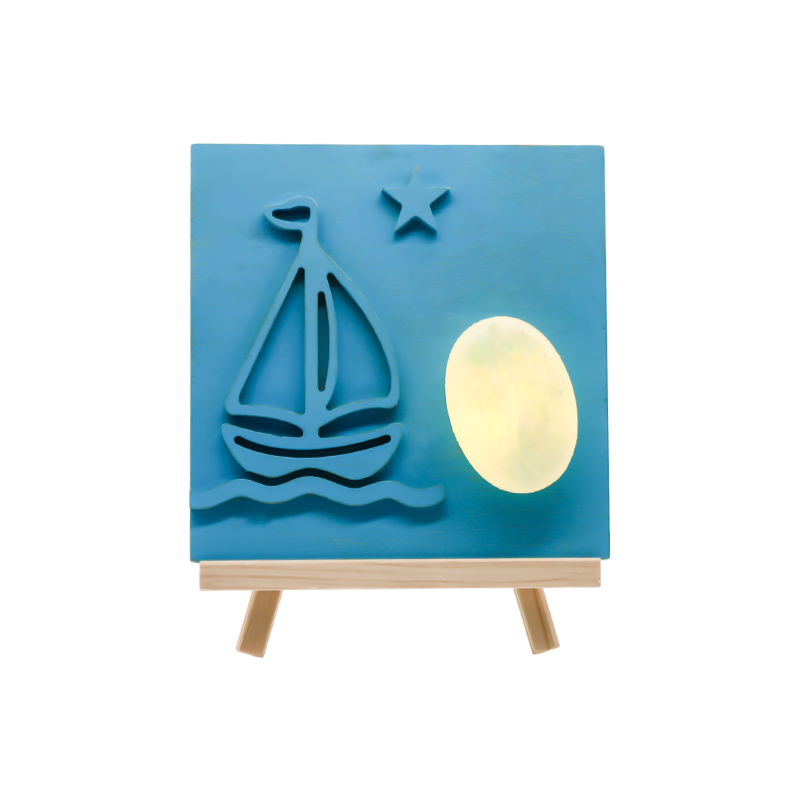 Lampe en bois sculpté en bambou pour voilier couleur océan - Sail Shadow Baking
