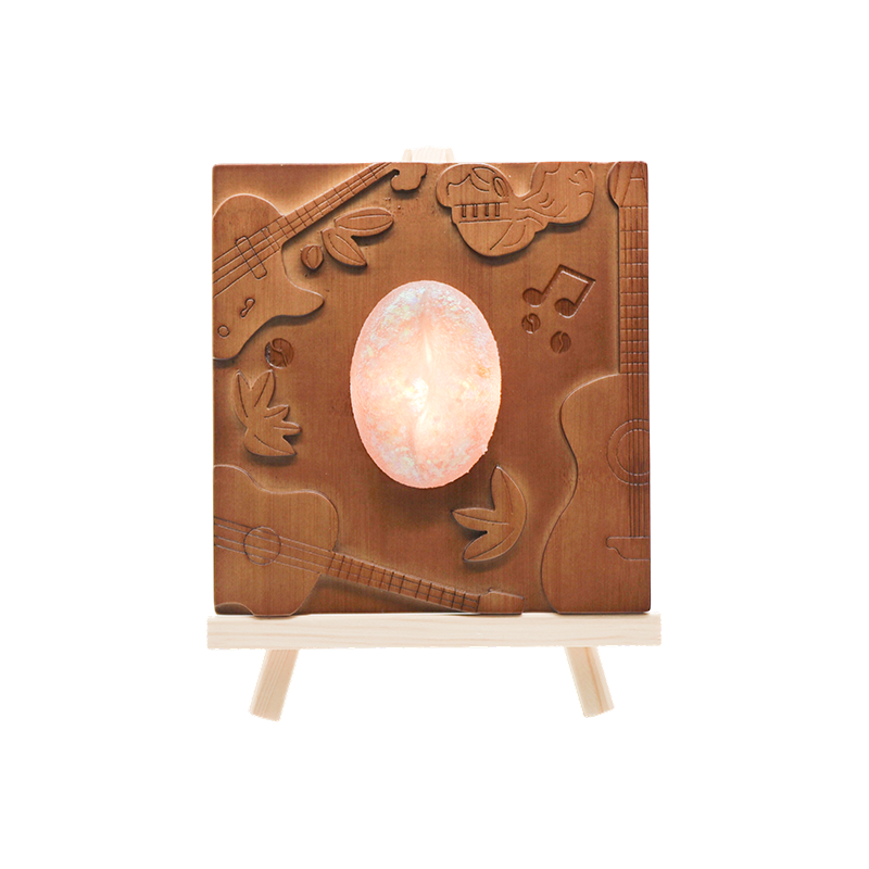 Fond de bûche brun foncé musique relief bois art lampe-bois rime