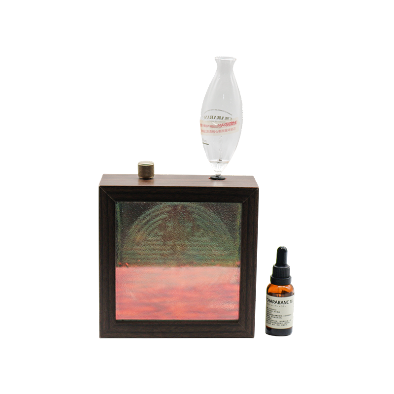 Lampe d'aromathérapie à motif de longévité de bouteille d'huile essentielle avec cadre en bois massif foncé - motif de longévité