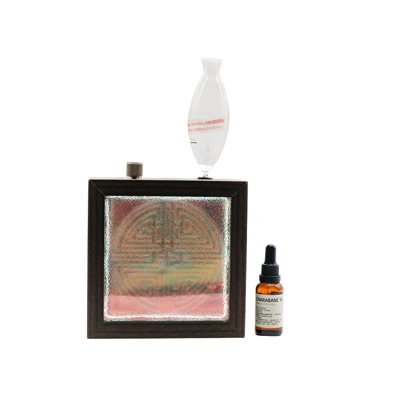 Lampe d'aromathérapie à motif de longévité de bouteille d'huile essentielle avec cadre en bois massif foncé - motif de longévité