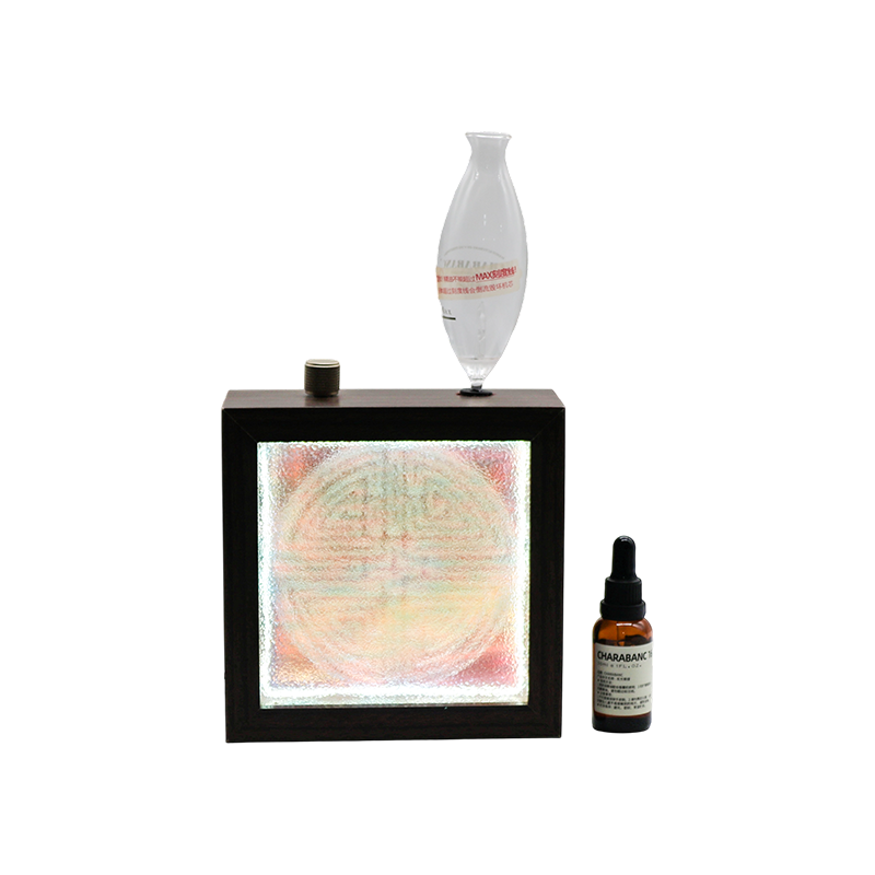 Lampe d'aromathérapie à motif de longévité de bouteille d'huile essentielle avec cadre en bois massif foncé - motif de longévité