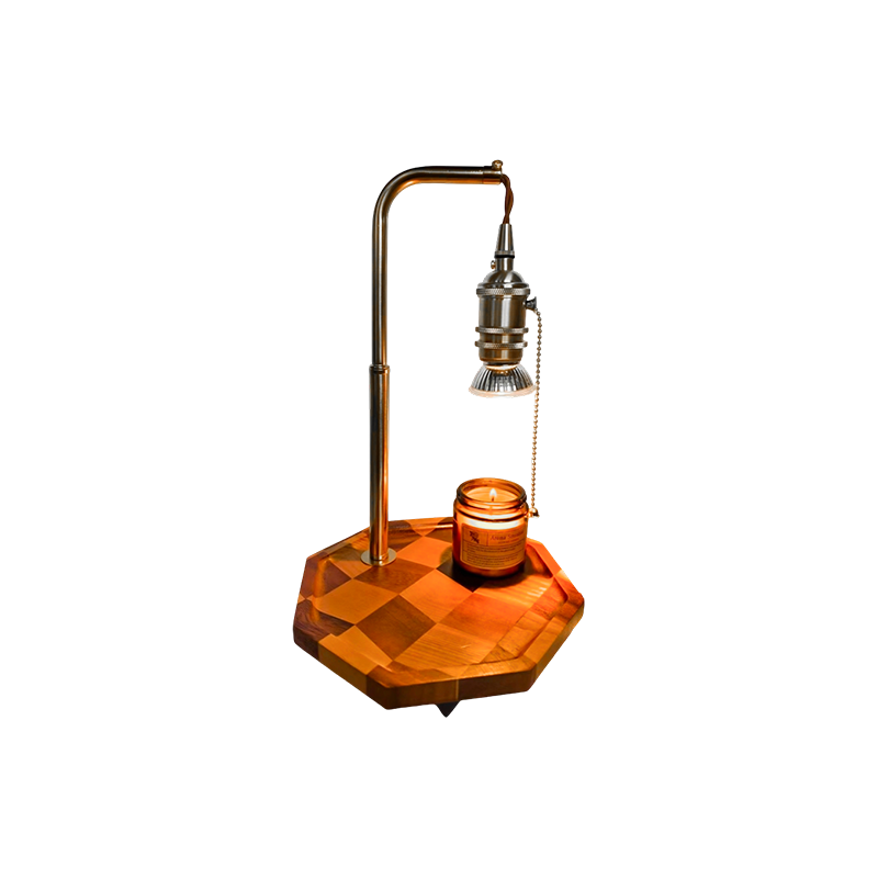 Lampe Chauffe-Bougie Rétro En Laiton Et Bois - Gilded Dawn